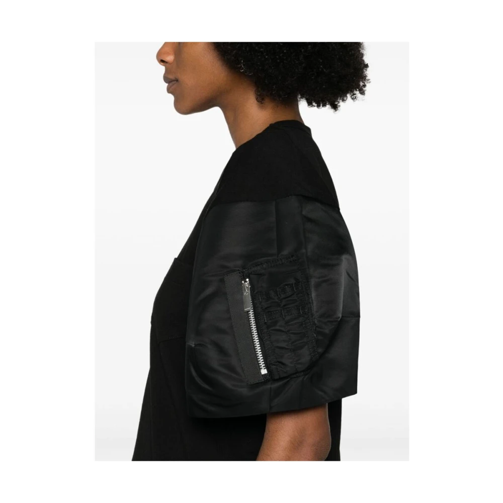 Sacai Zwart Katoenen Panelen Ronde Hals T-shirt Black Dames