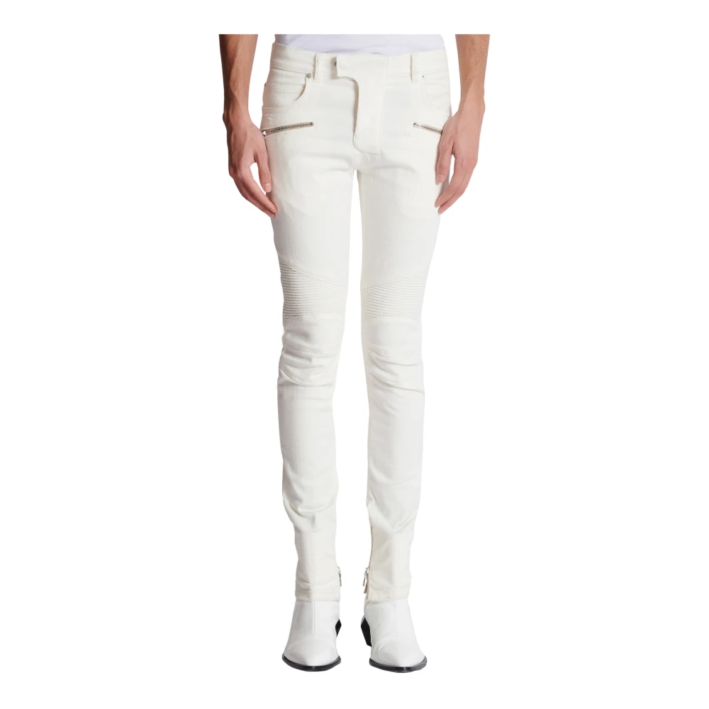 Balmain Biker jeans in wit denim White Heren