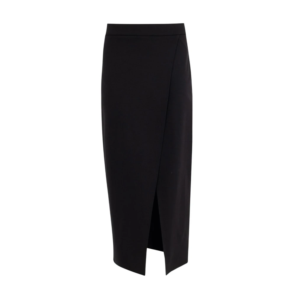 MeiMeiJ Lange rok met elastische taille en voorste split Black Dames