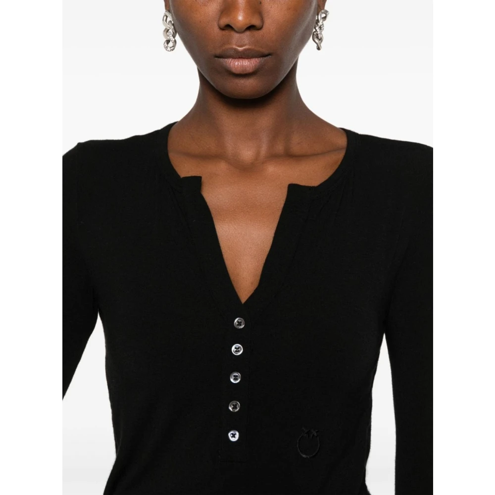 pinko Zwarte V-hals Sweater Love Birds Geborduurd Black Dames