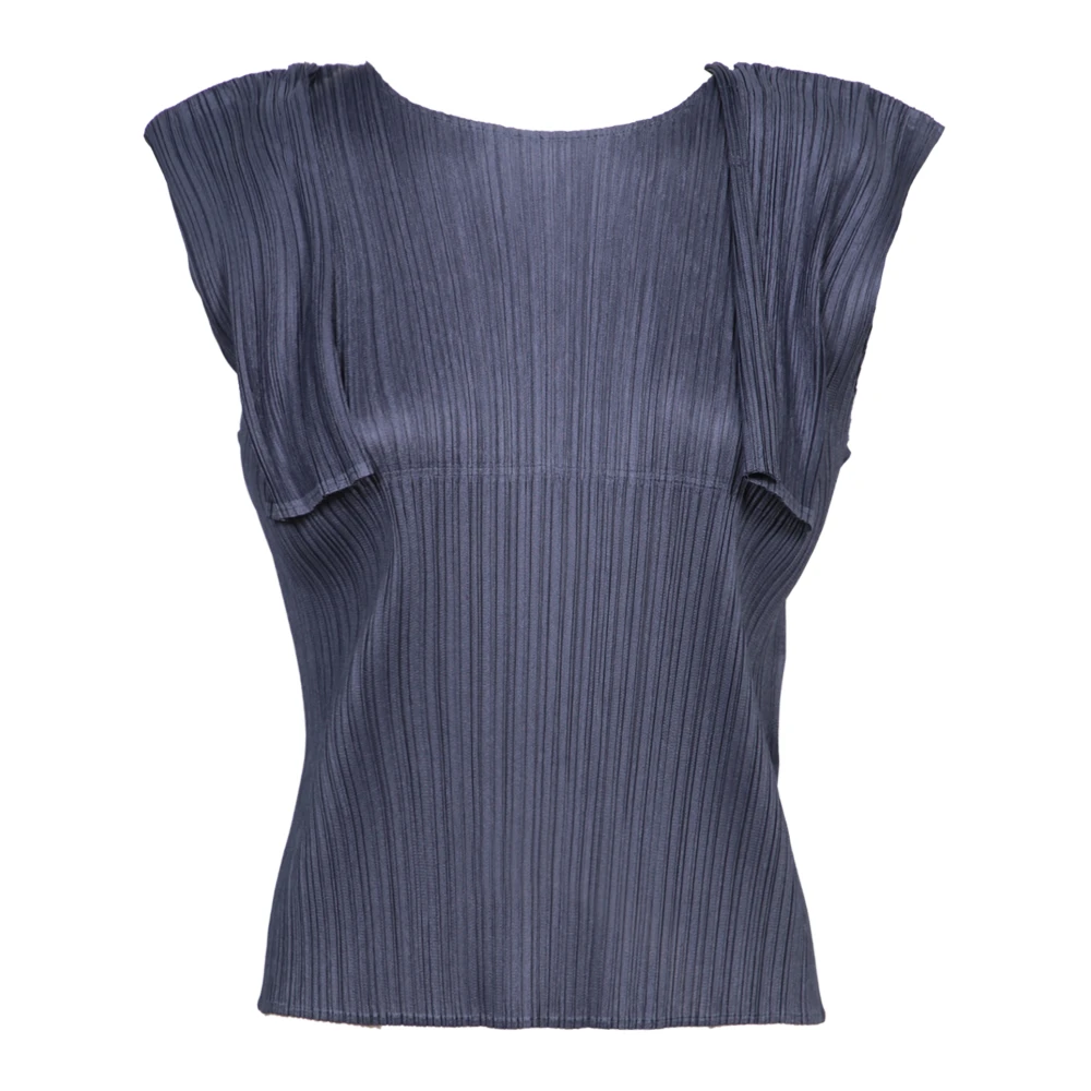 Issey Miyake Elegante Mouwloze Top met Plooien Blue Dames