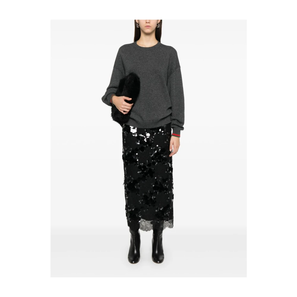 Gucci Grijze wollen kasjmier trui met web-streep detail Gray Dames