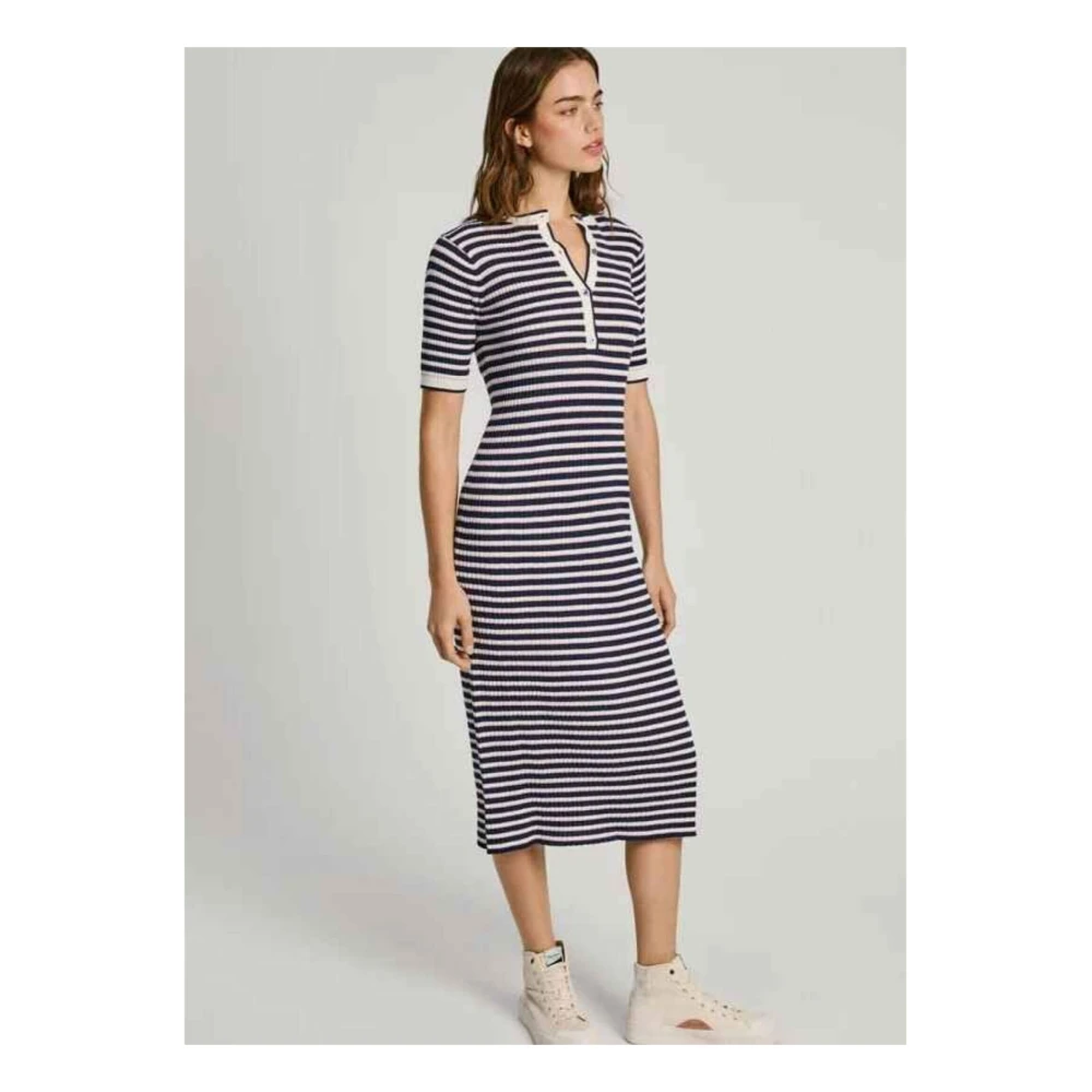 Pepe Jeans Ines Midi Jurk met Geribbelde Textuur Black Dames
