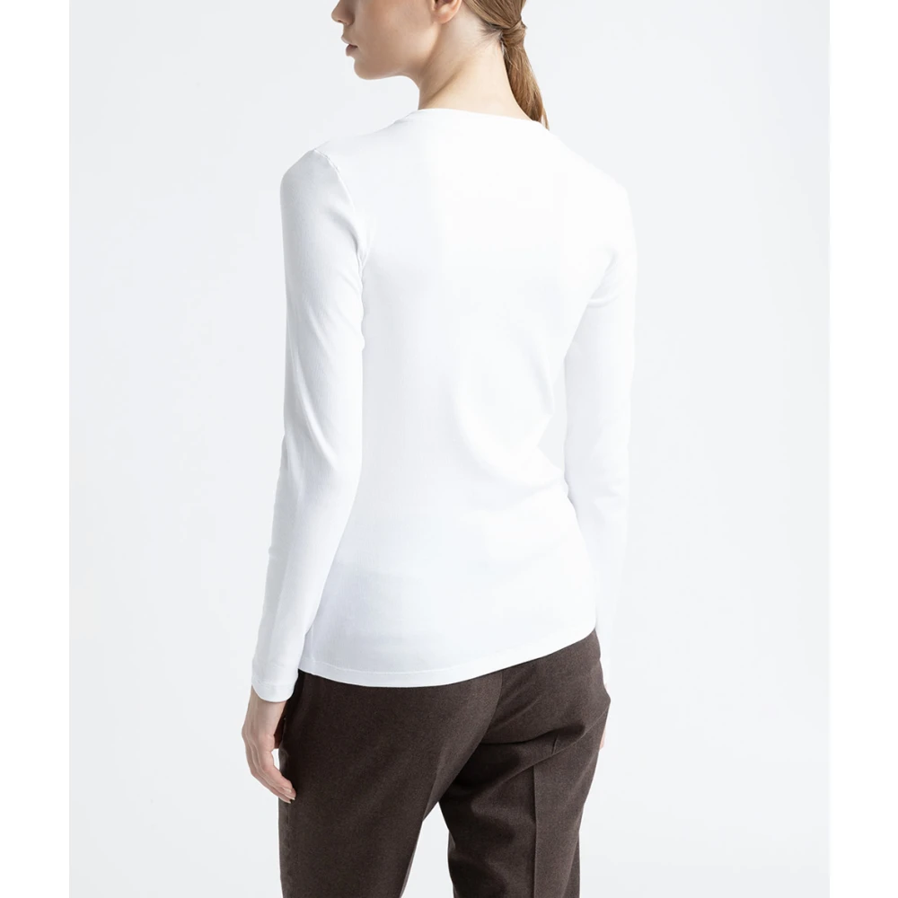 PESERICO Stretch jersey T-shirt met Punto Luce afwerking White Dames