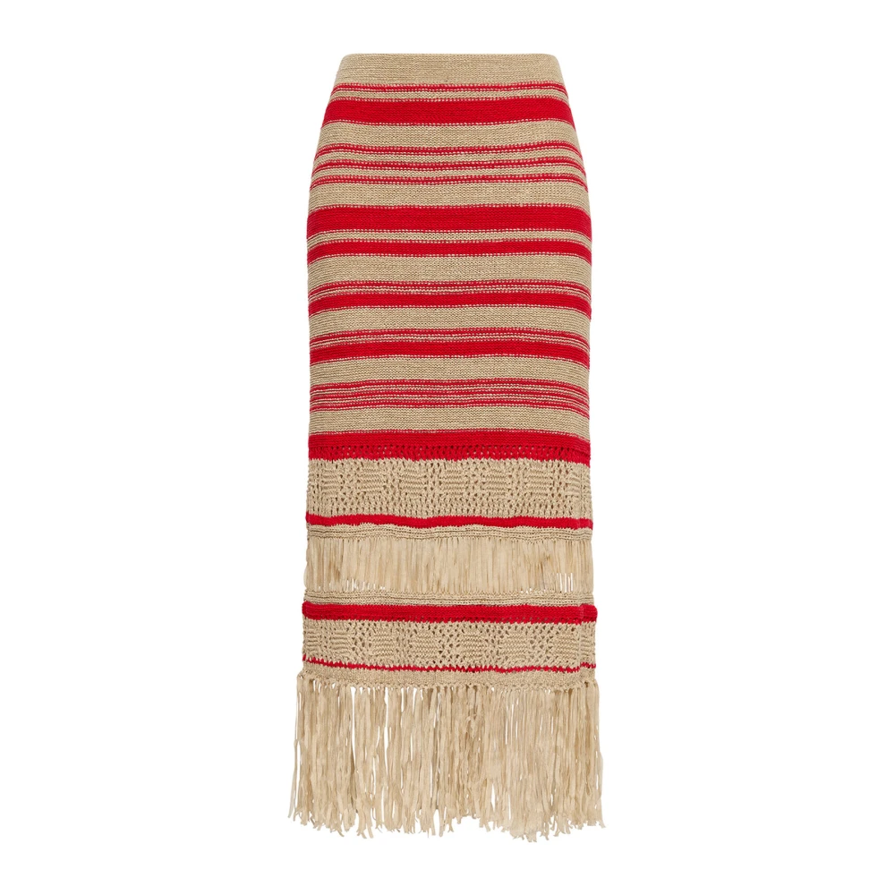 Maliparmi Women's Beige Maxi Skirts, M, Knit Tape Skirt