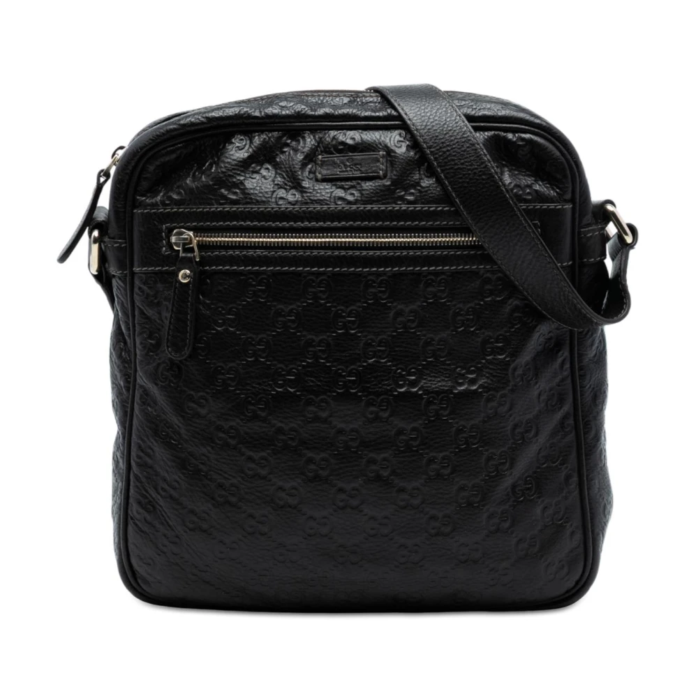 Gucci Vintage Women's Black Pre-Owned Vintage Monogram Embossed Leather Crossbody Bag