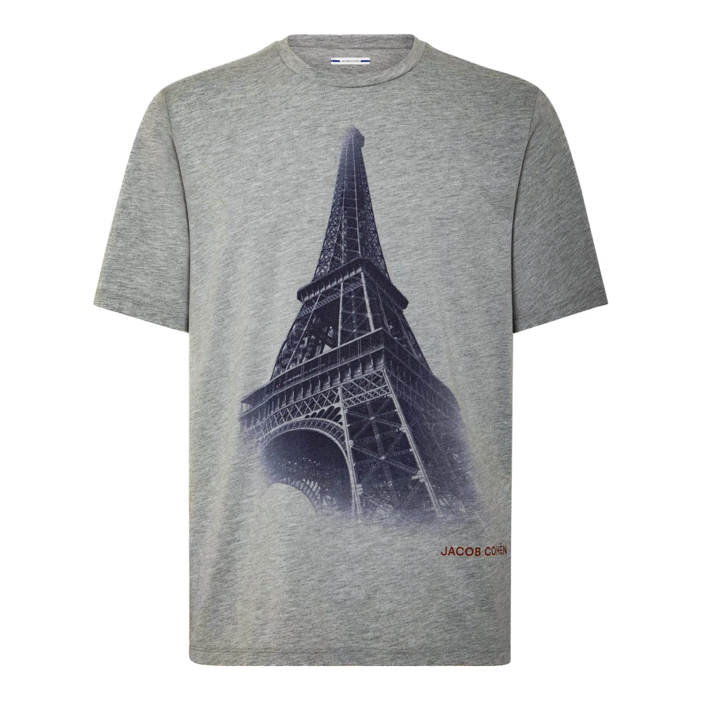 Jacob Cohën Paris Front Print Katoenen Jersey Tops Gray Heren