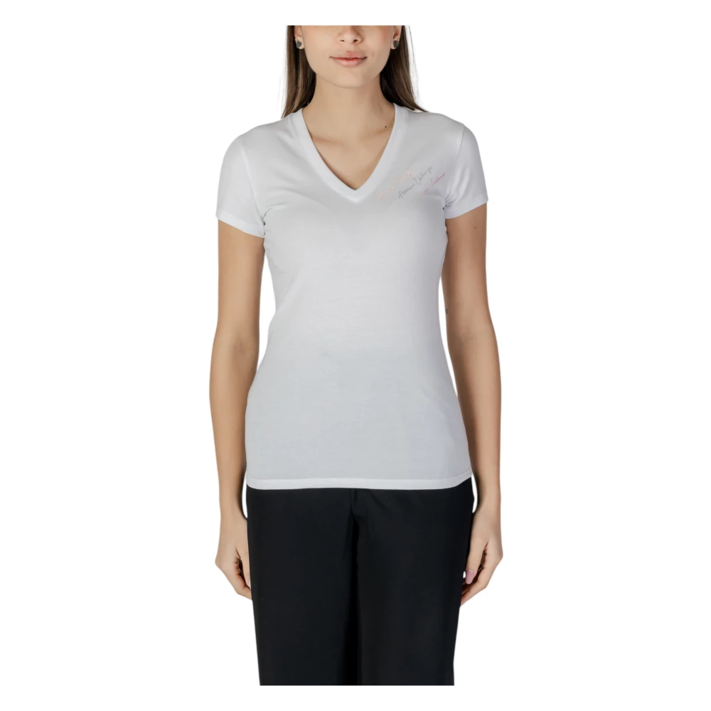 Armani Exchange Witte V-hals Katoenen T-shirt White Dames