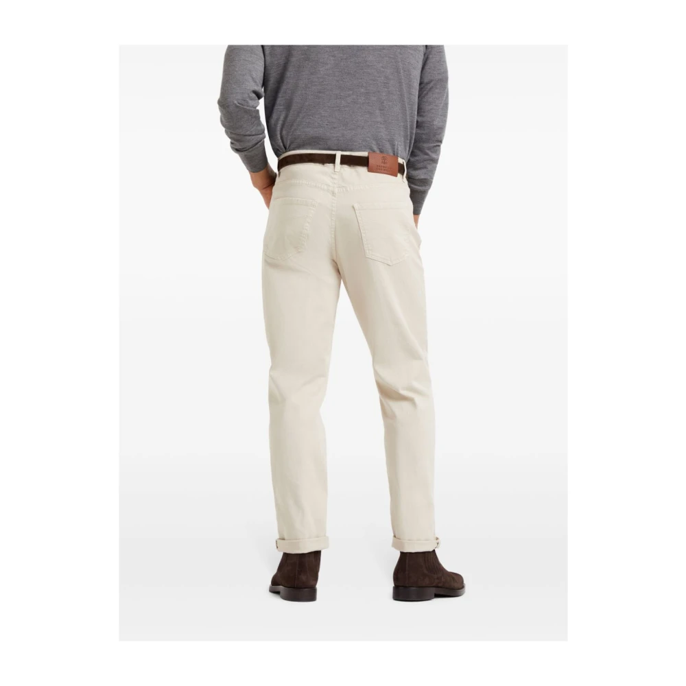 BRUNELLO CUCINELLI Beige Straight Leg Broek Logo Patch Beige Heren