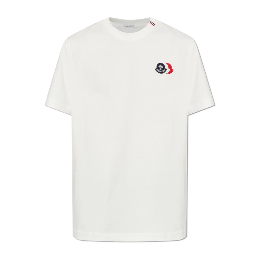 Moncler , T-Shirts, Male, Beige, M, T-Shirt With Logo Patch