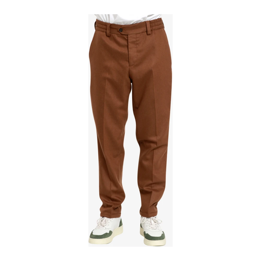 PT Torino Bruine Wolflanel Op Maat Gemaakte Broek Brown Heren