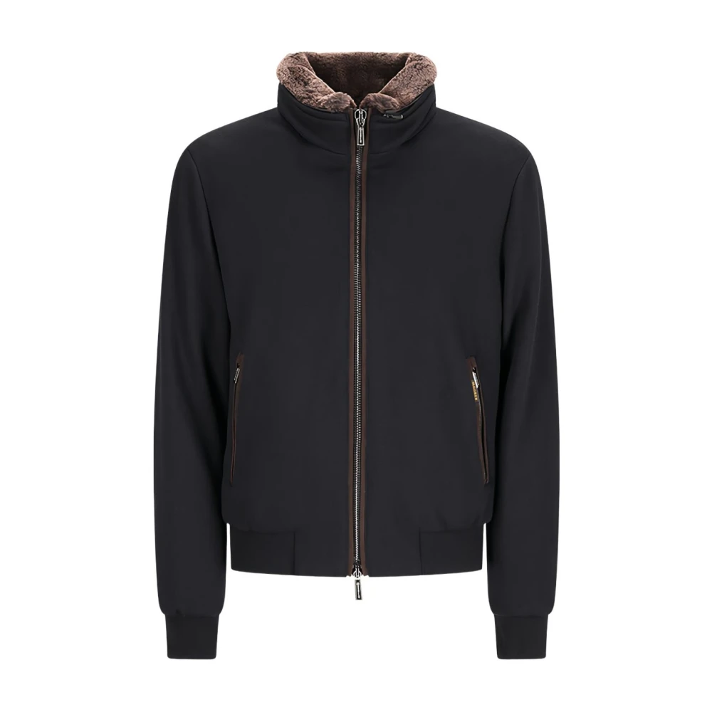 Moorer , Light Jackets, Male, Black, Xl, Black Wool Shearling Collar Coat
