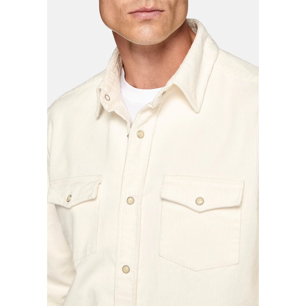 Boggi Milano Regular Fit Blauw Fluwelen Overhemd Beige Heren