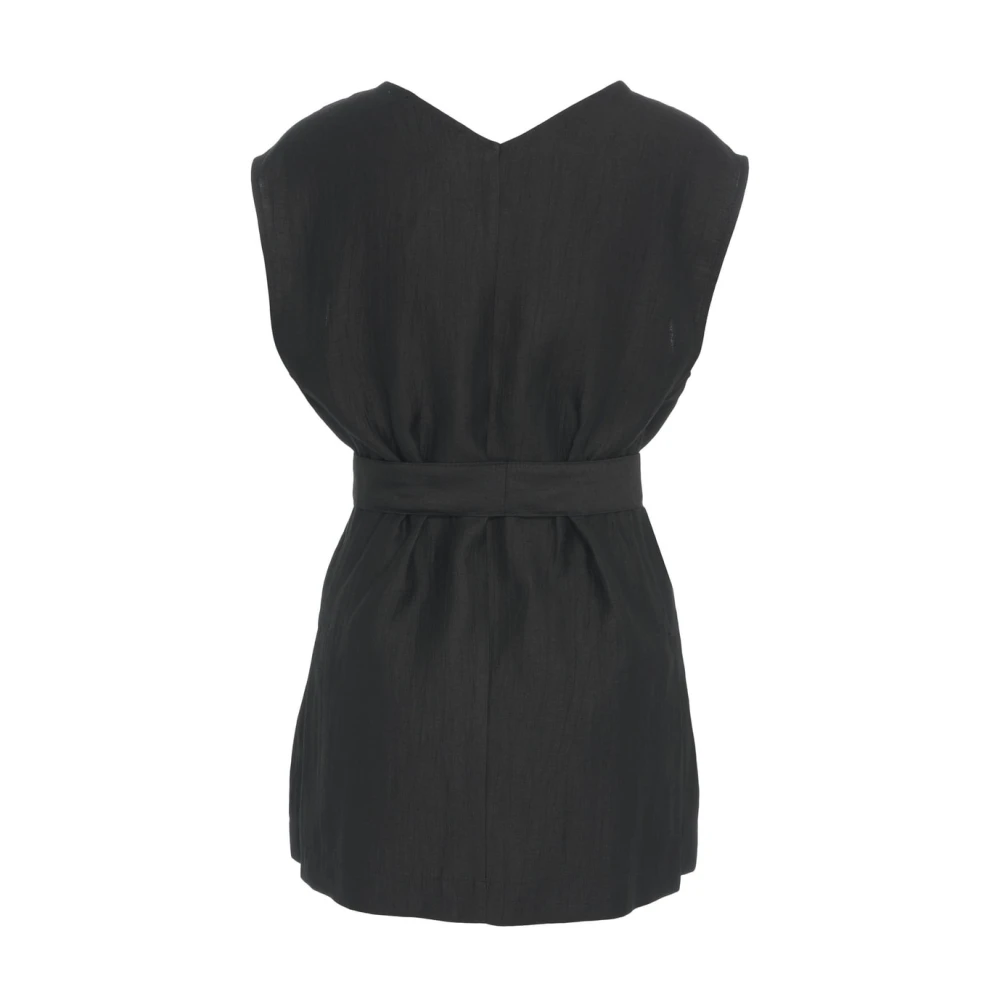 Kaos Zwarte Blazer met V-hals en Tailleband en Zijsplitten Black Dames