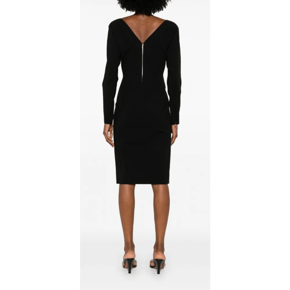 Fendi Zwarte V-hals Midi Jurk met Manchet Ritsen Black Dames