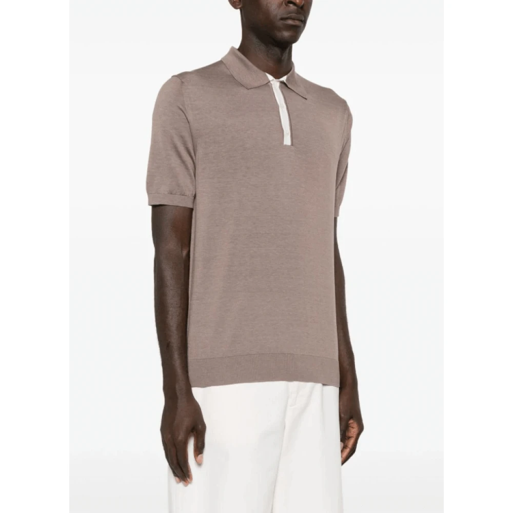 Kiton Zijde-katoen Polo Shirt Fijn Gebreid Brown Heren