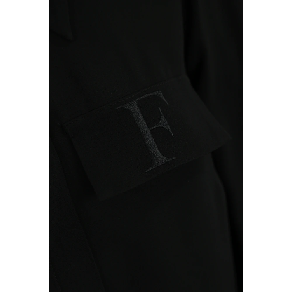 Elisabetta Franchi Zwarte Viscose Georgette Shirt Lange Mouw Knoopsluiting Black Dames