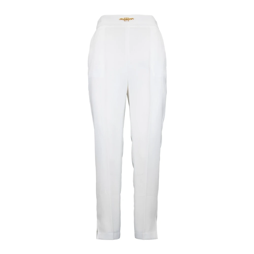 Elisabetta Franchi Gouden Detail Rits Haak Broek White Dames