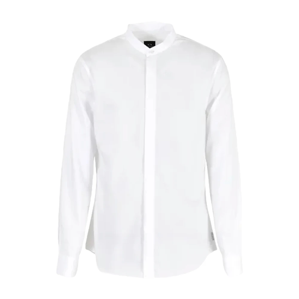 Armani Exchange Witte Popeline Overhemd met Mandarin Kraag White Heren