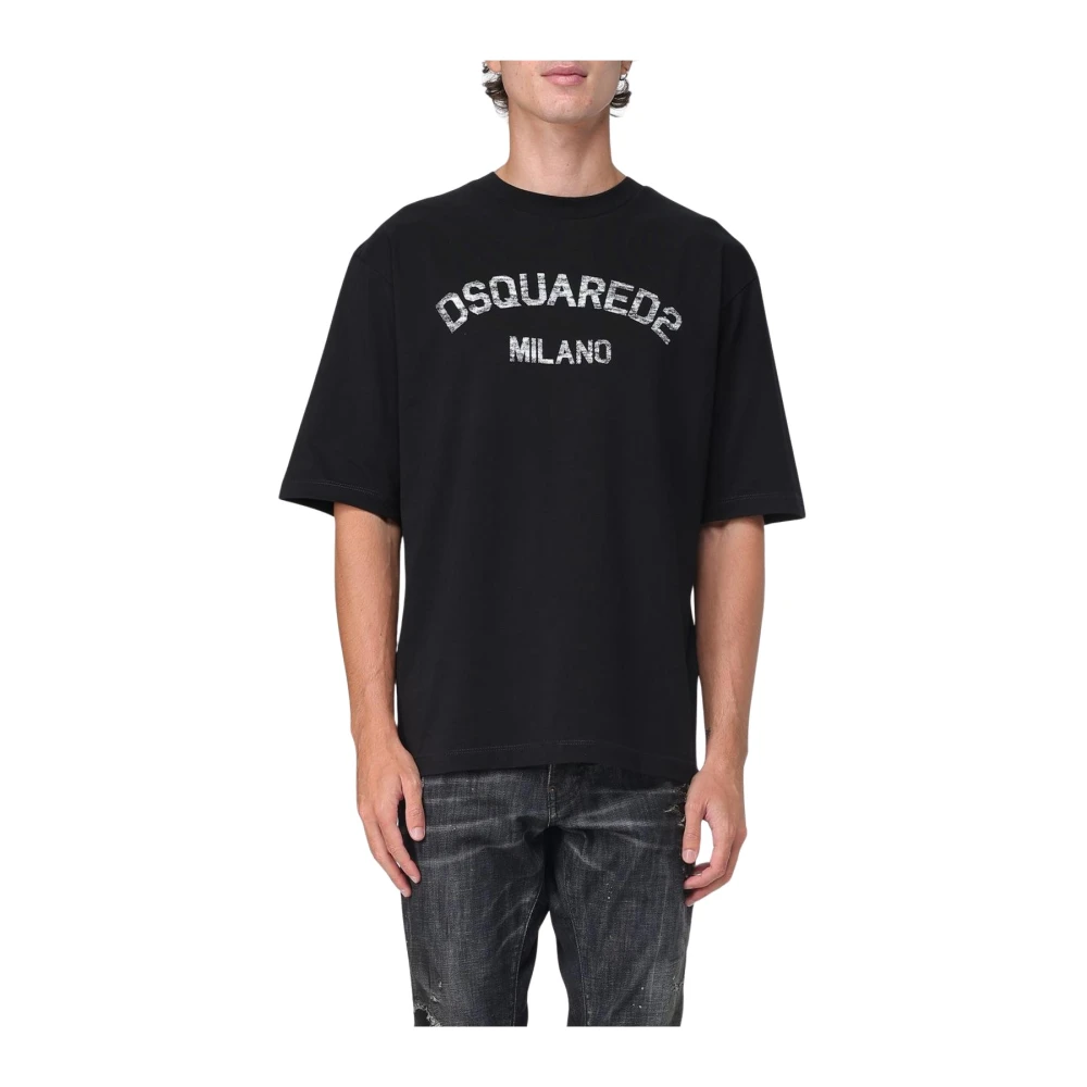 Dsquared2 Black T-Shirts, Male, Xl, Graphic Print T-Shirt