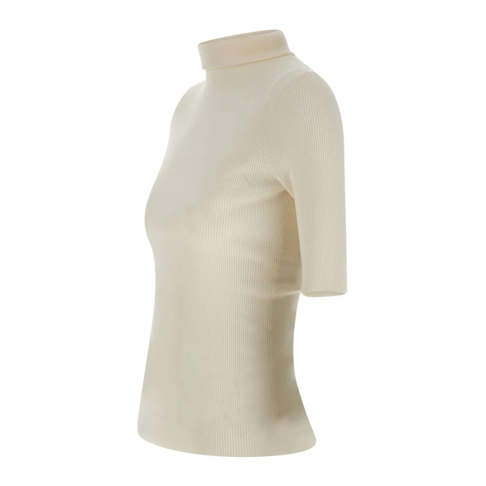 Theory Witte Wollen Trui Ribbel Weefsel Hoge Kraag White Dames
