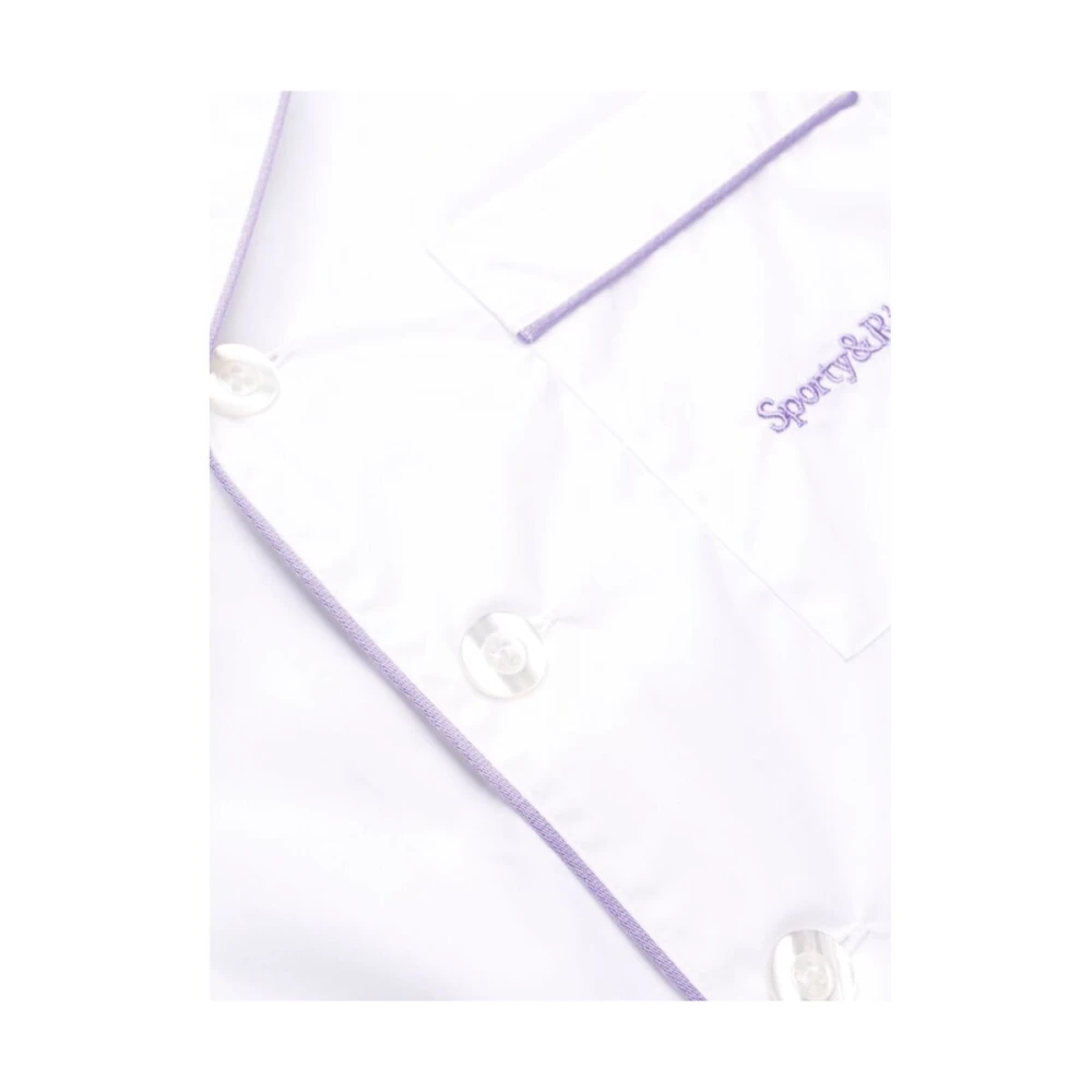 Sporty & Rich Katoenen Pyjama Top met Geborduurd Logo White Dames