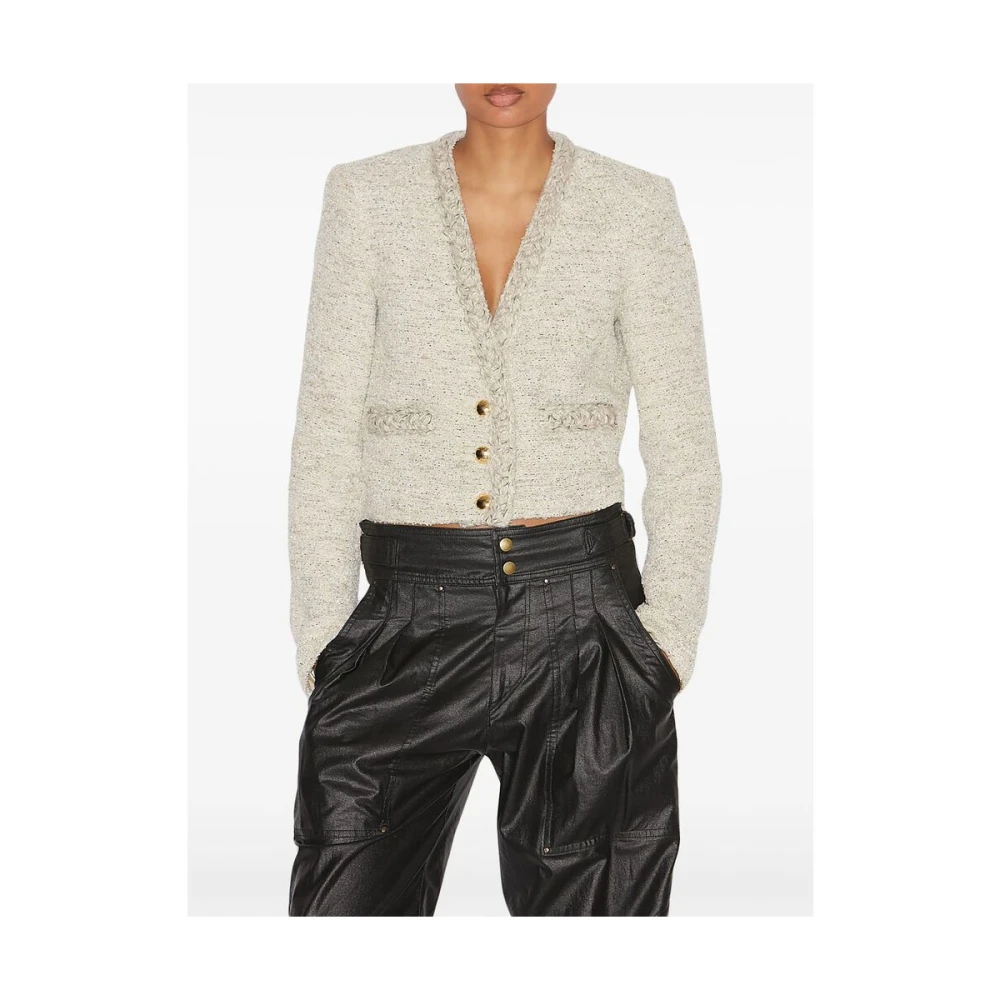 Isabel marant Tweed V-Neck Jas met Zakken Beige Dames