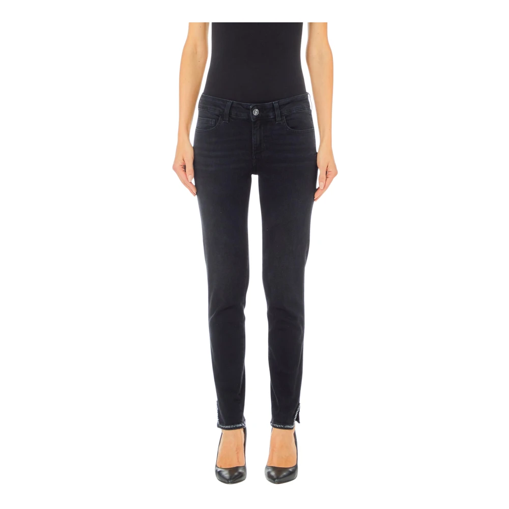Liu Jo Zwarte Straight Bottom Up Jeans met Strass Black Dames