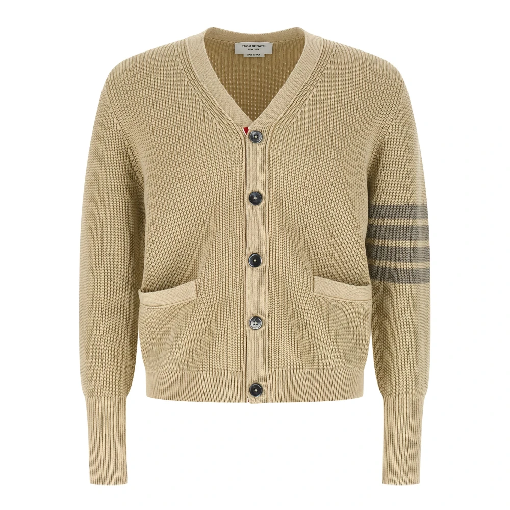 Thom Browne Men's Beige Gart Dyed 4-Bar Cardigan - Cardigans - L - Knitwear