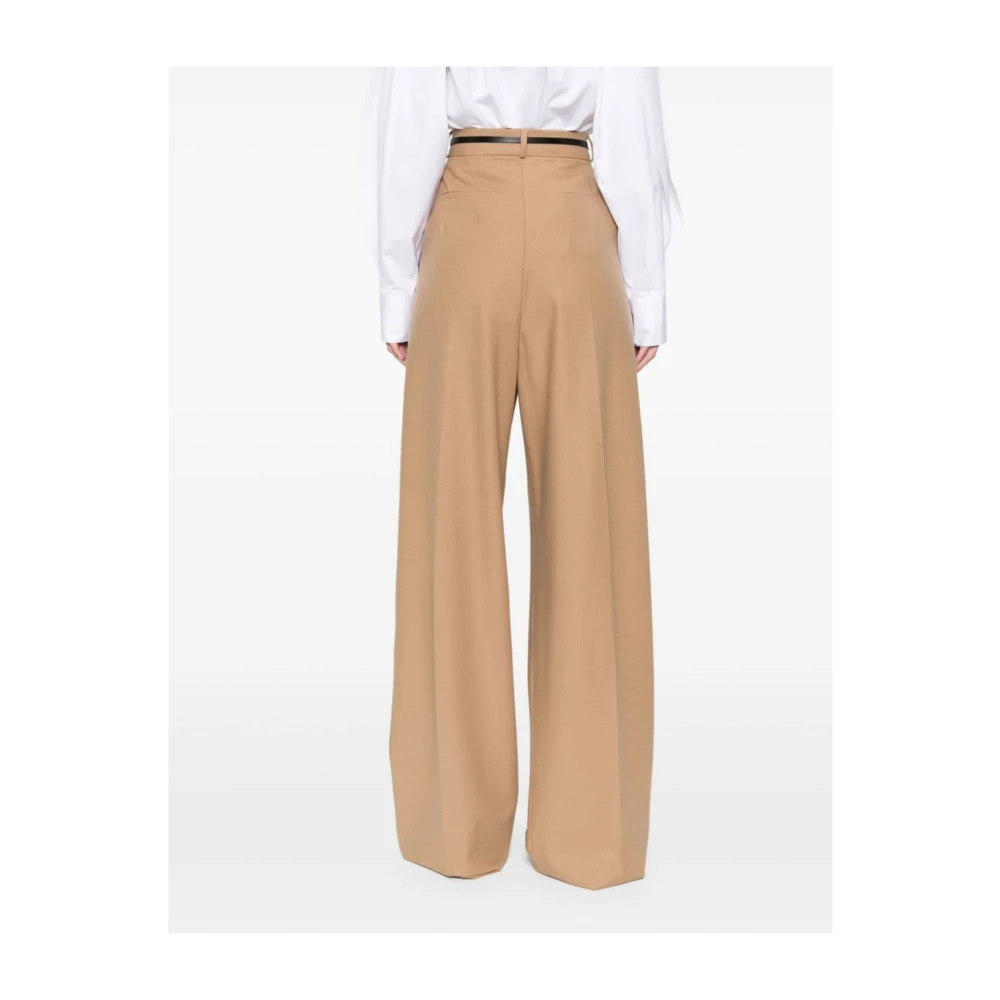 SPORTMAX Beige Wollen Blend Wijde Pijp Broek Beige Dames
