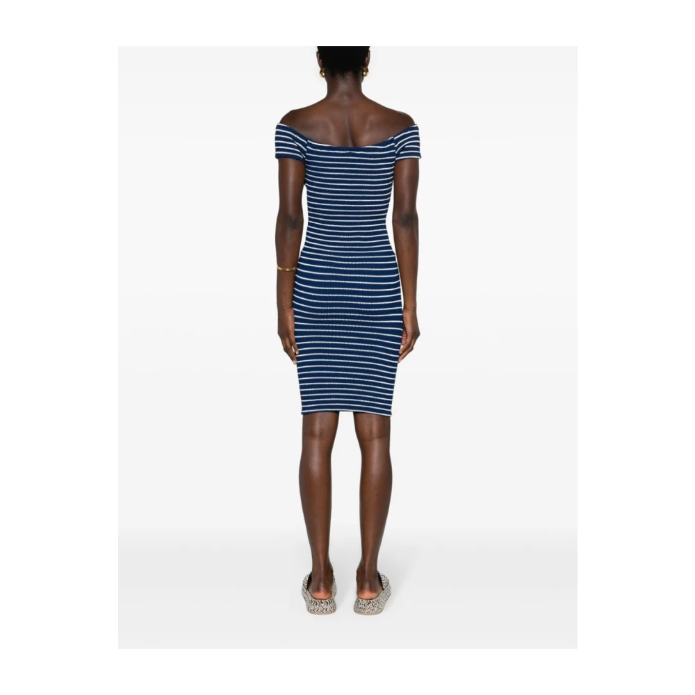 Hunza G Blauw Gestreepte Off-Shoulder Midi Jurk Blue Dames
