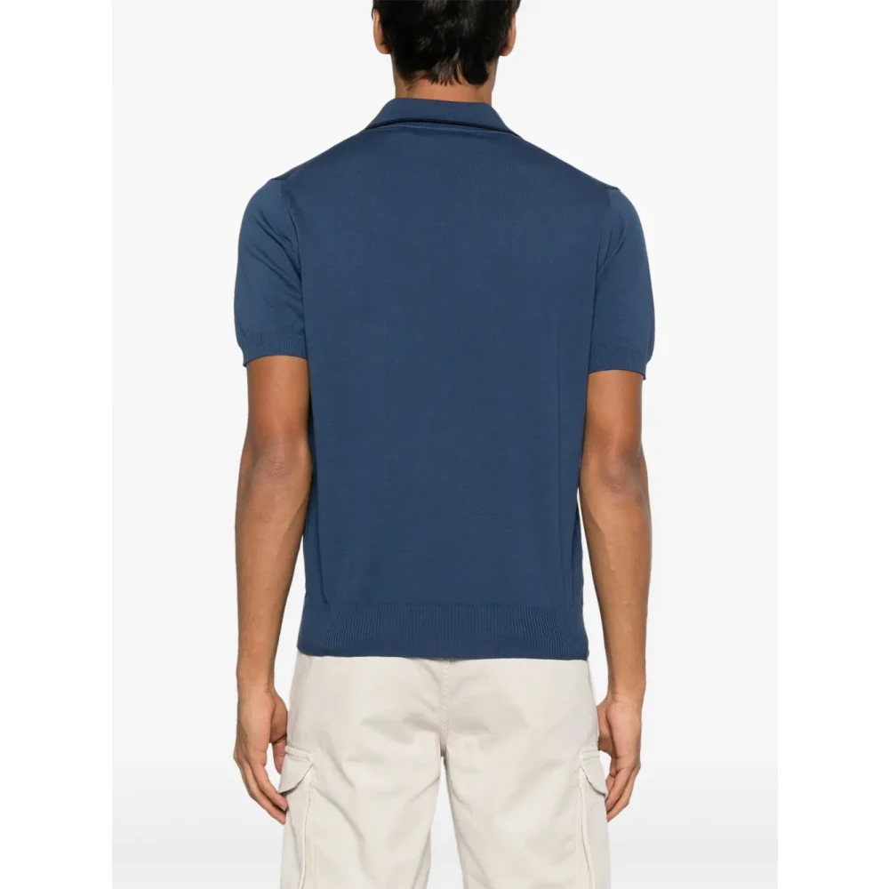 Canali Navy Blauw Polo V-hals Korte Mouw Blue Heren
