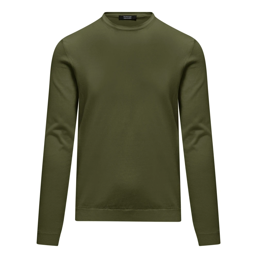 Bomboogie Men's Green Cotton Crew Neck Jumper - Round-Neck Knitwear - L - Knitwear