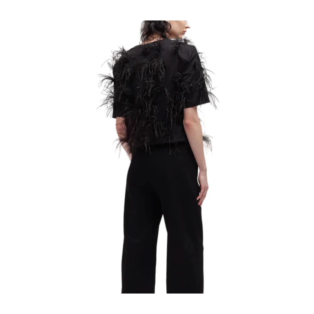 Weili Zheng Verenapplicatie Korte Mouw T-shirt Black Dames