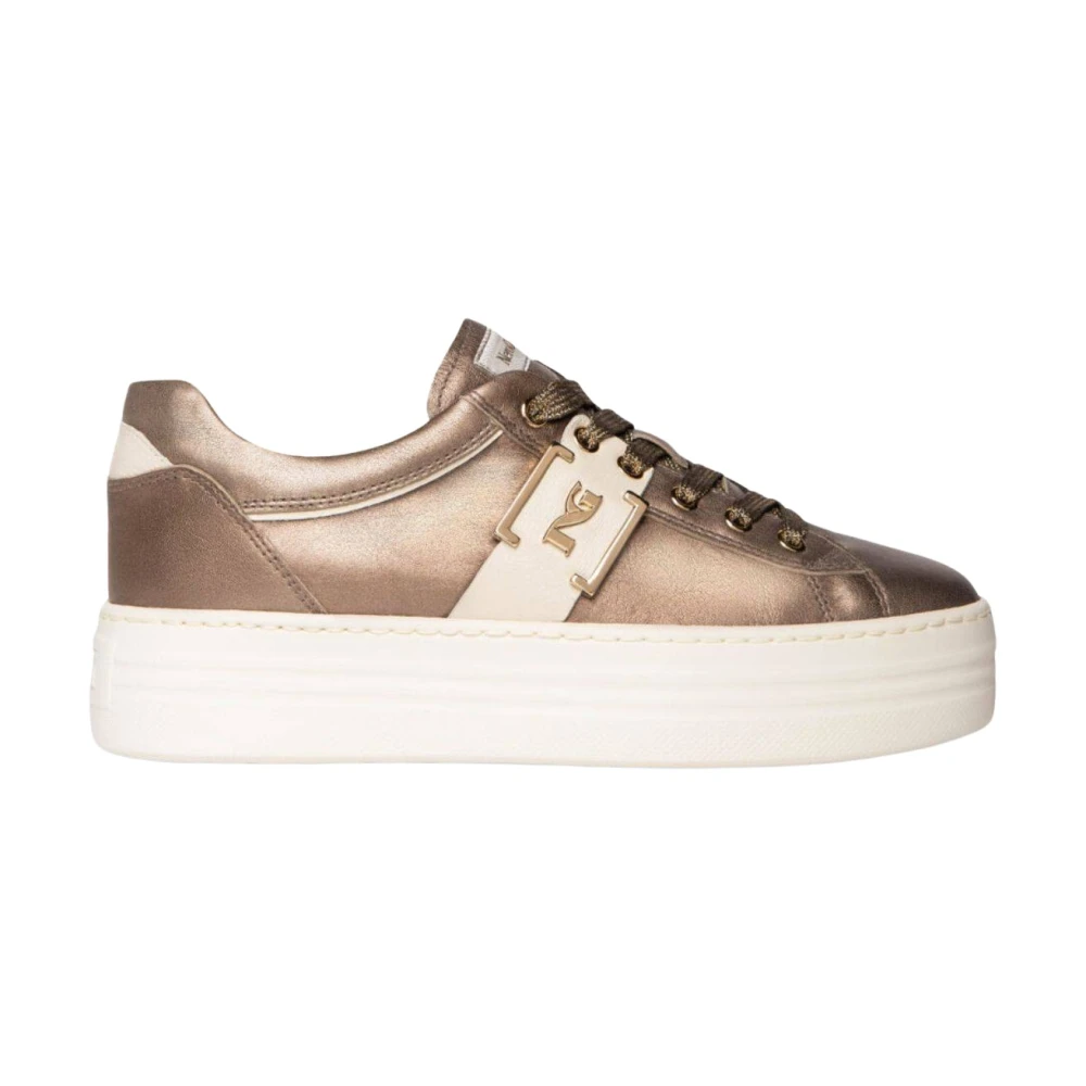 Nerogiardini /Brons Flatform Sneakers met Metalen Logo Dames Schoenen Bruin