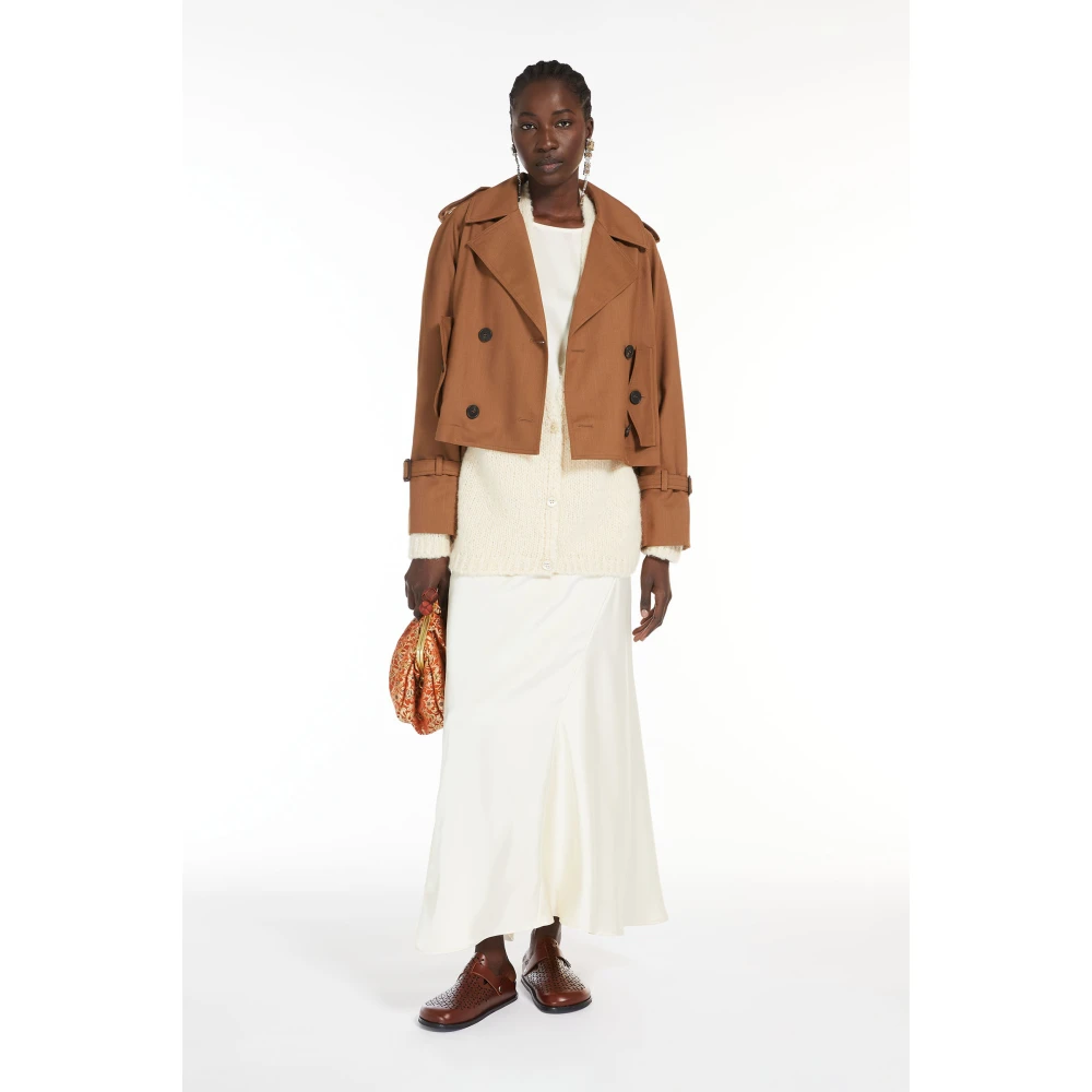 Max Mara Weekend Beige Satijnen Midi Rok met Split Beige Dames