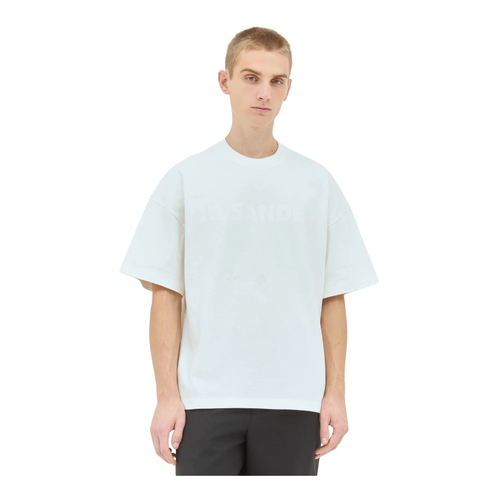 Jil Sander Katoenen Jersey Logo Print T-Shirt White Heren