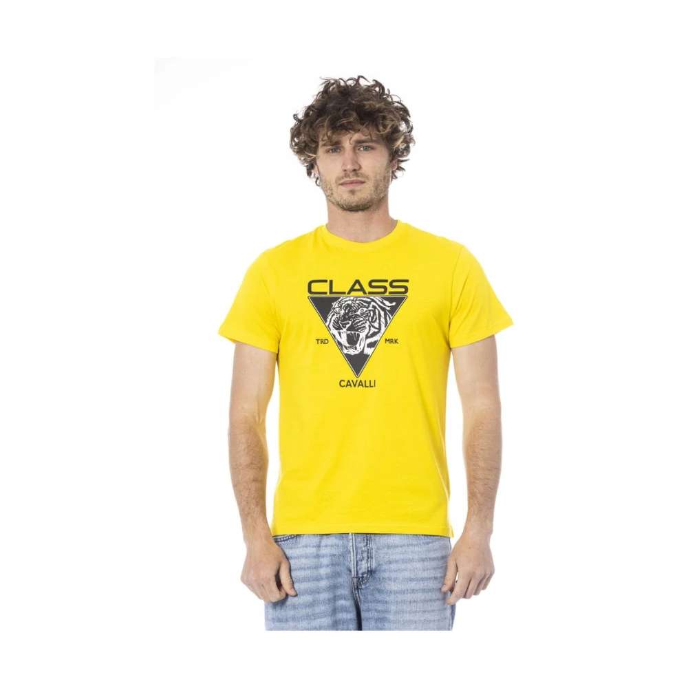 Cavalli Class Logo Print Ronde Hals T-Shirt Yellow Heren