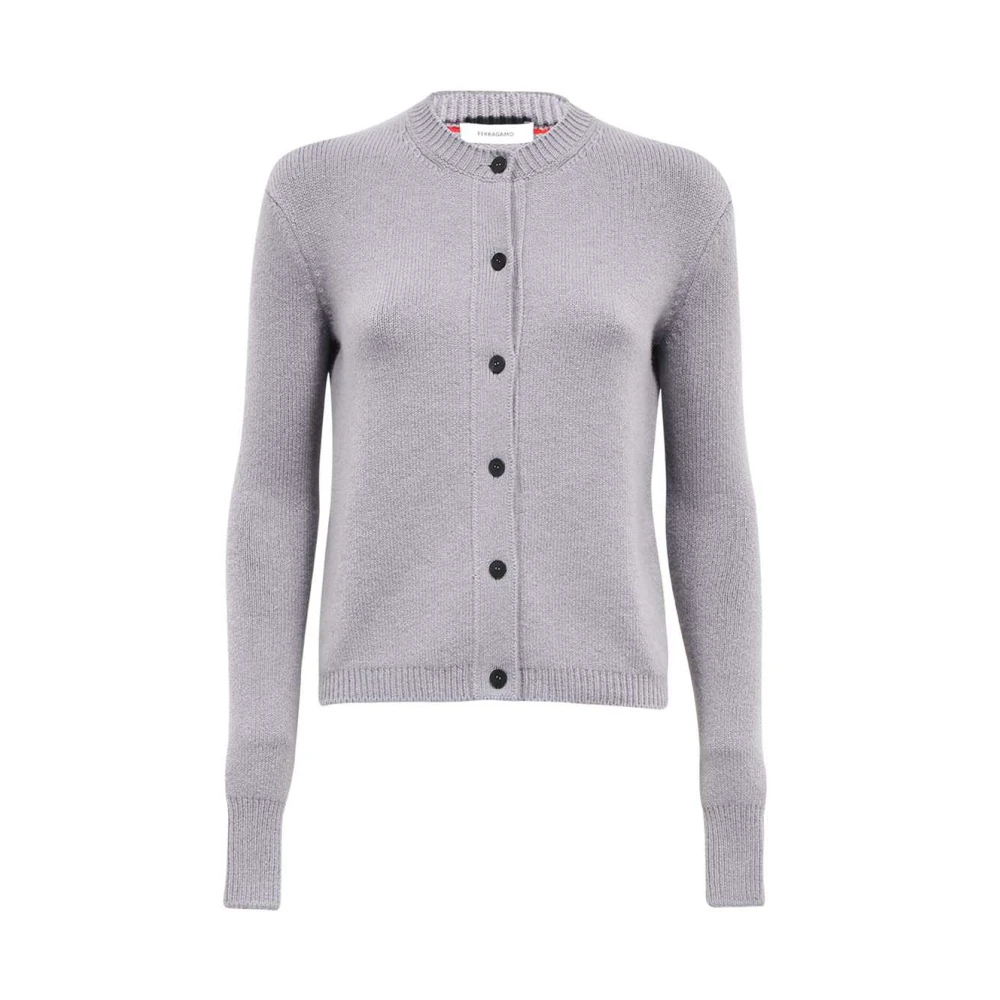 Salvatore Ferragamo Luxe Cashmere Cardigan met Geribbelde Details Gray Dames