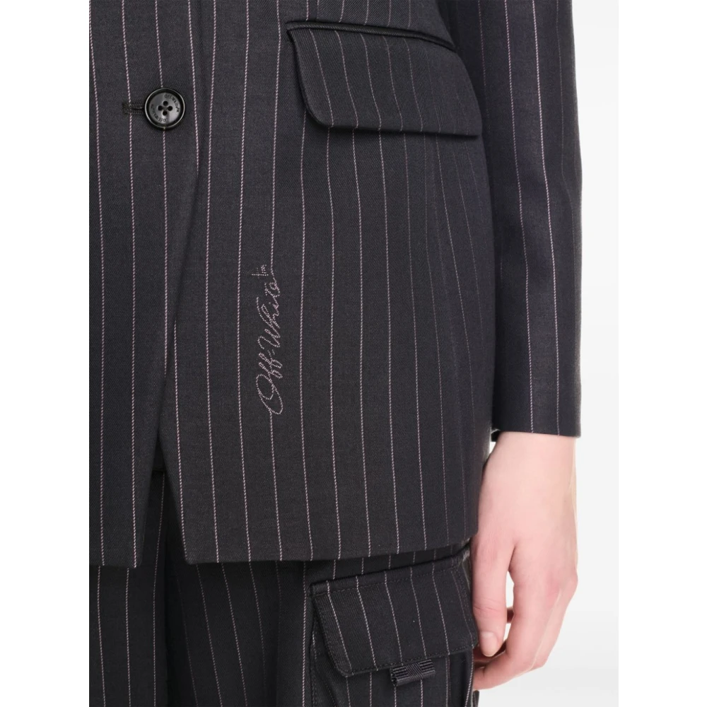 Off White Grijze Wollen Blend Getailleerde Jas Gray Dames