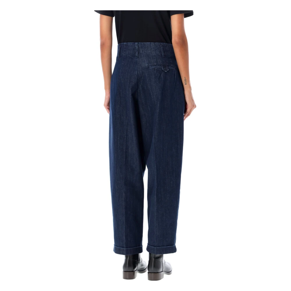 YMC You Must Create Indigo Wide-Leg Jeans met Geplooide Voorkant Blue Dames