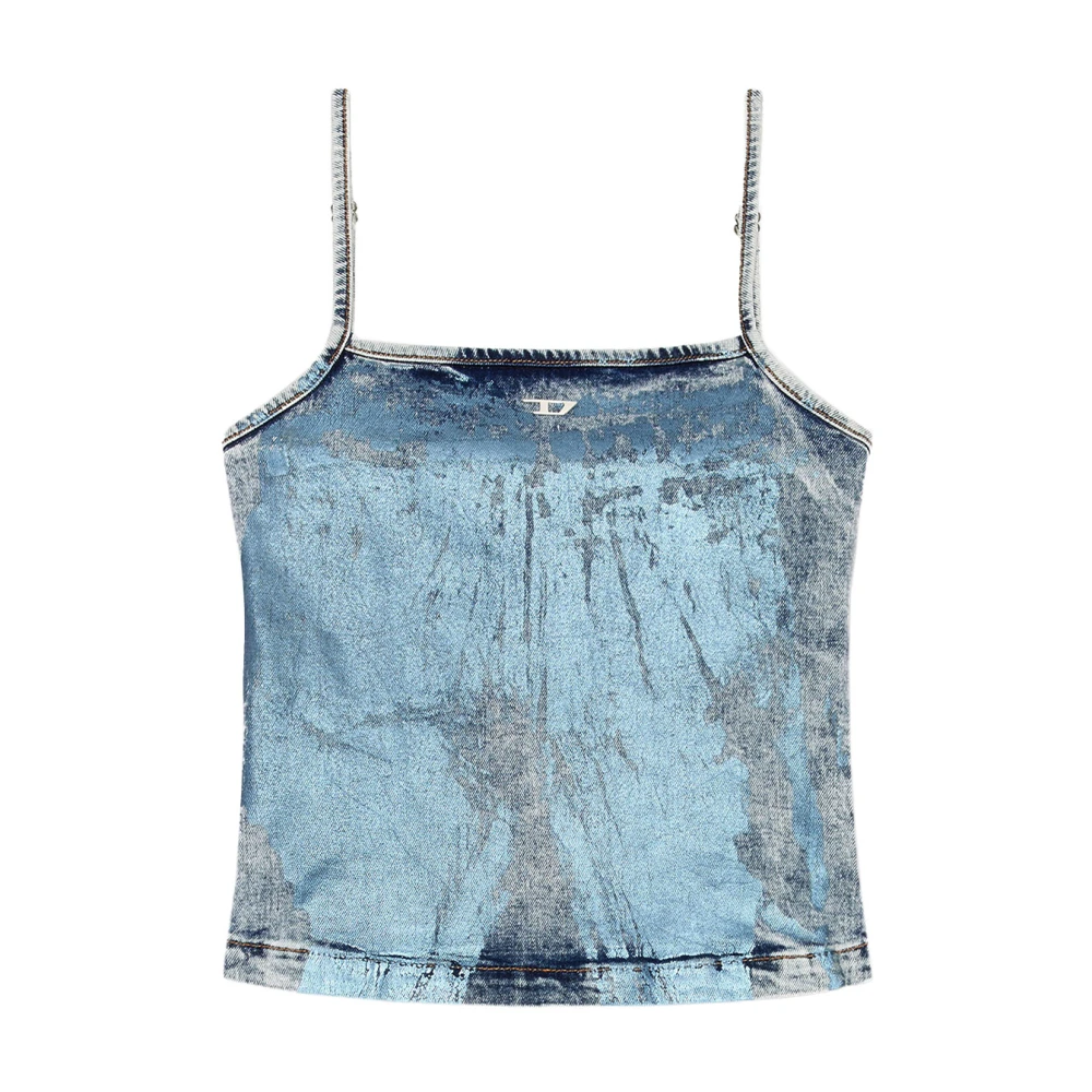 Diesel Monogram Denim Top met Ritssluiting Blue Dames