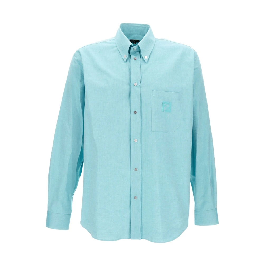 Fendi Mannelijk Blauw Overhemden Heren, S, Katoen, Oxford Katoenen Overhemd