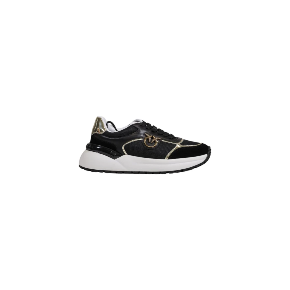 Pinko Women's Black Leather Lace-Up Sneakers Love Birds