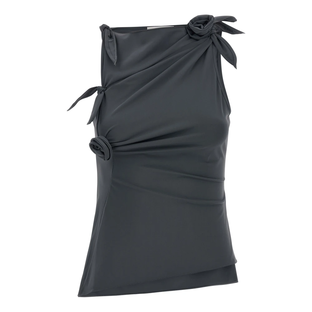 Coperni Women's Gray Sleeveless Tops, M, Asymmetric Flower Top