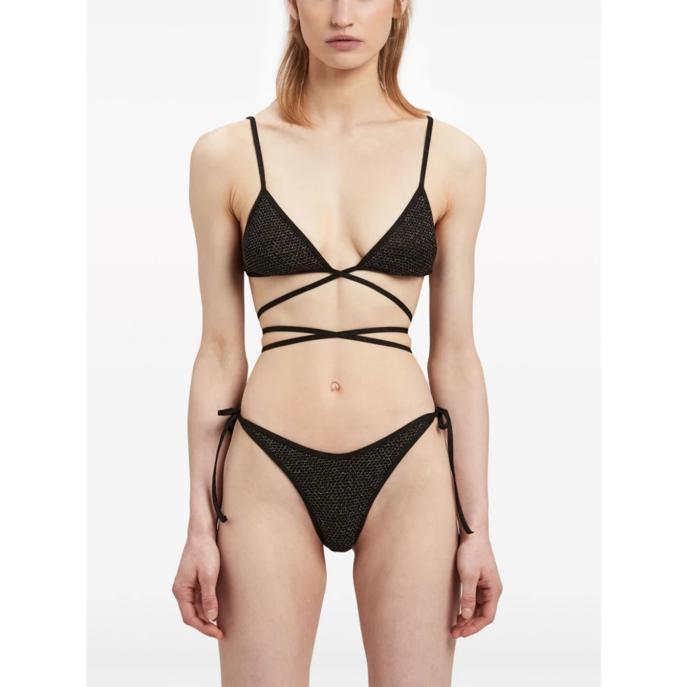 Palm Angels Lurex Criss-Cross Driehoek Top Zwart Black Dames