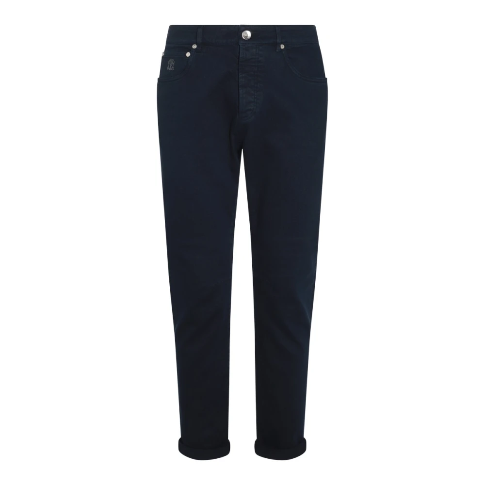 BRUNELLO CUCINELLI Navy Blue Katoenen Jeans Regular Fit Blue Heren