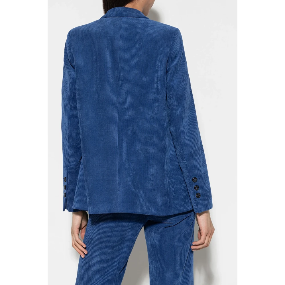 LUISA CERANO Fluwelen Jas met Enkele Knoopsluiting Blue Dames
