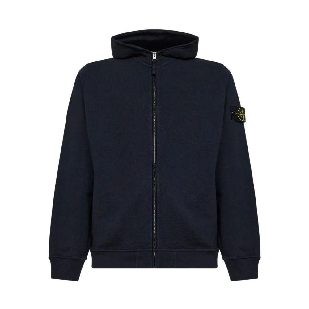 Stone Island Men's Blue Zip-Throughs, M, Logo Sweatshirt