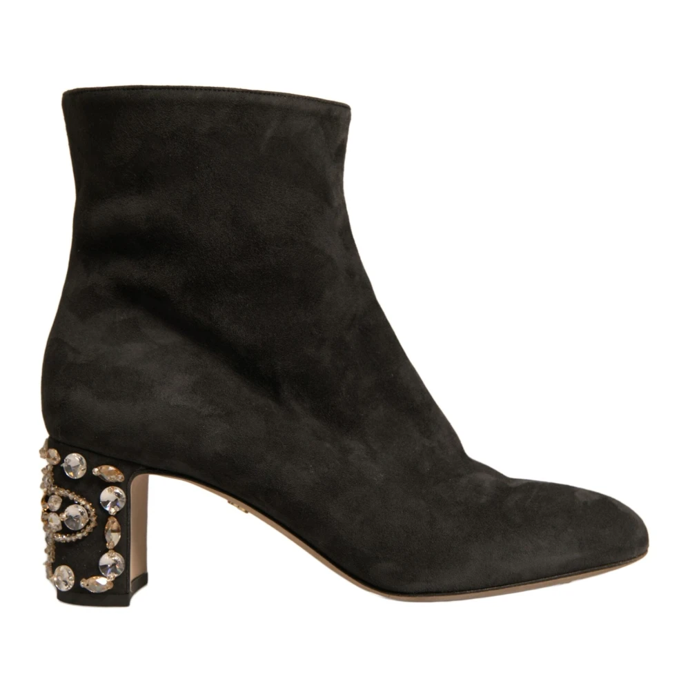 Dolce & Gabbana Women's Black Embellished Heel Ankle Boots